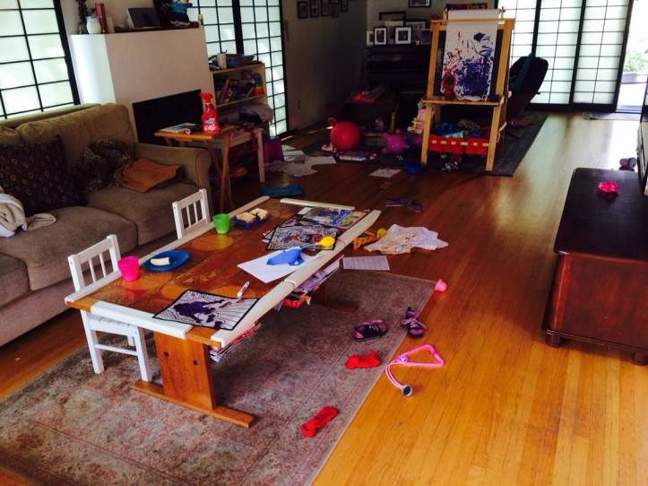 How our living room looks after a typical evening of kid craziness.