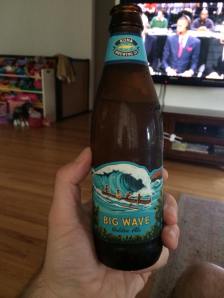 Kona Big Wave Golden Ale, in the bottle, at home.