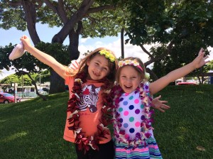 My daughters upon arrival on the Big Island. Next stop, the hotel pool.